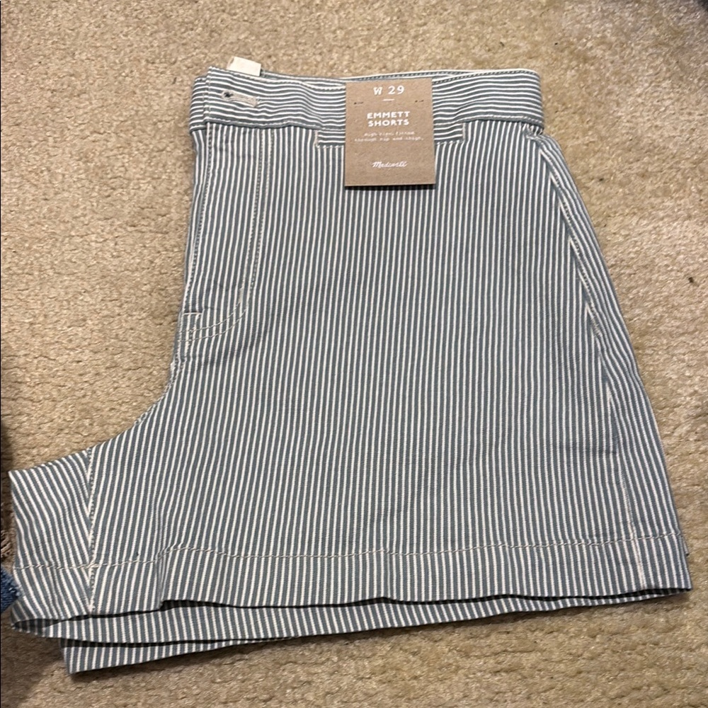 Blue and White Striped Shorts